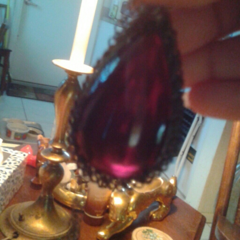 Nwot Big deep dark red teardrop on long Silver chain
